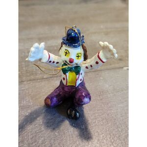 Blue purple jester clown ceramic ornament Xmas decor